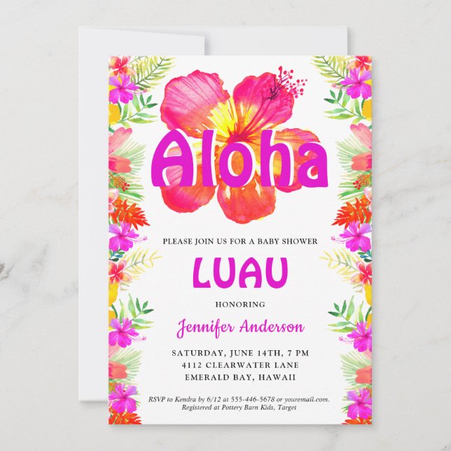 Convite para Chá de fraldas de Luau Tropical Aloha (Frente)