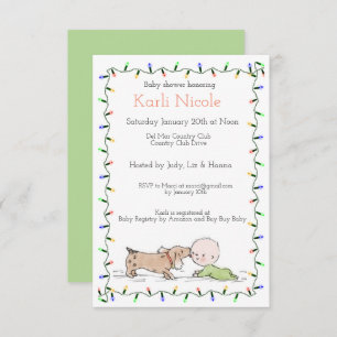 Convite para Chá de fraldas de Luzes de Natal e Cu