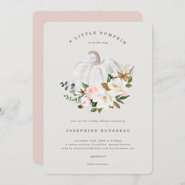 Convite para Chá de fraldas de Magnolia Cotton (Frente/Verso)