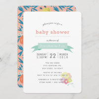 Convite para Chá de fraldas de Marinho Rosa Floral