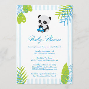 Convite para Chá de fraldas de Menino Panda Bonito