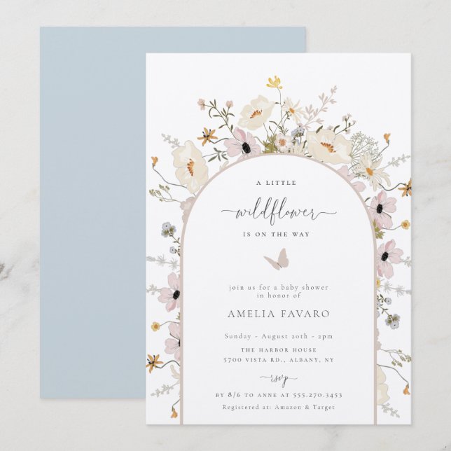 Convite para Chá de fraldas de Moldura de Flor Sel (Frente/Verso)