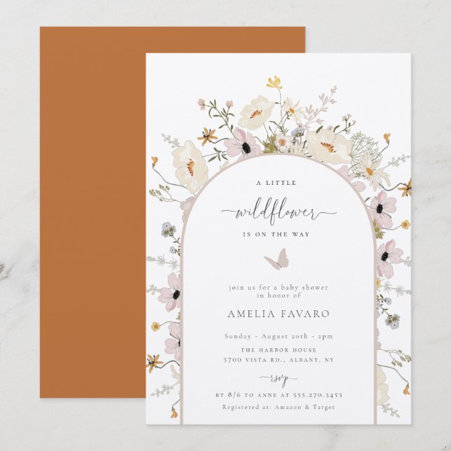 Convite para Chá de fraldas de Moldura de Flor Sel (Frente/Verso)