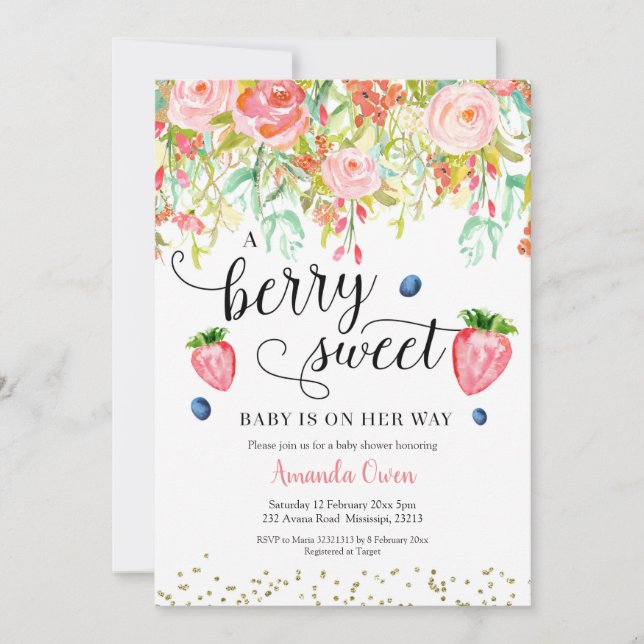 Convite para Chá de fraldas de morango (Frente)