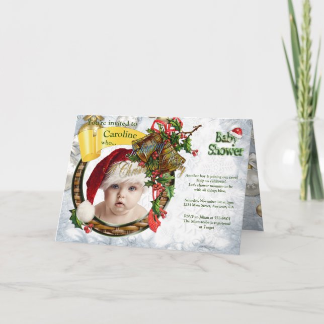 Convite para Chá de fraldas de Natal (Frente)