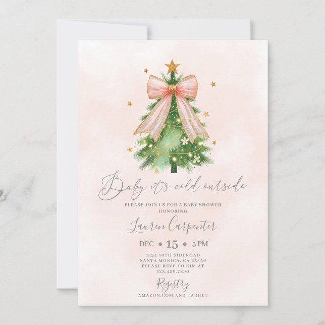Convite para Chá de fraldas de Natal Coquette (Frente)