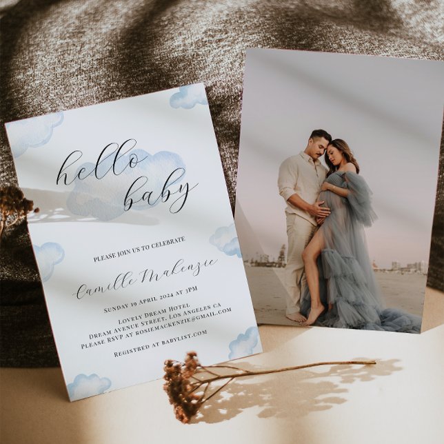 Convite para Chá de fraldas de Nuvem Azul de Aquar (Criador carregado)