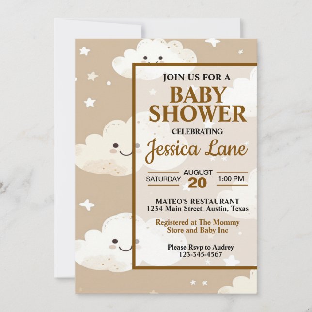 Convite para Chá de fraldas de Nuvens Sorridentes (Frente)