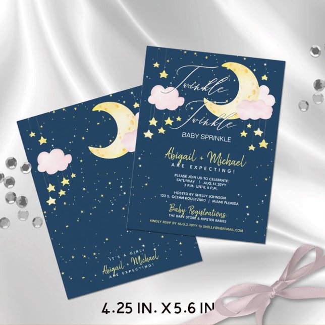 Convite para Chá de fraldas de Orçamento de Rapari (Budget-Friendly Twinkle Twinkle Baby Sprinkle Baby Girl Shower Invitation (4.25 x 5.6) )