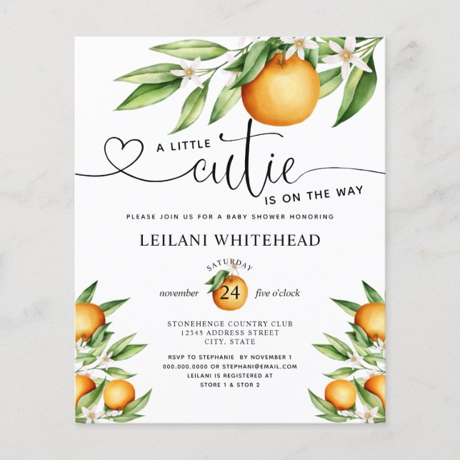 Convite para Chá de fraldas de orçamento pequeno (Frente)