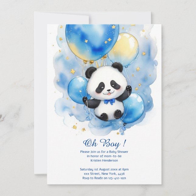 Convite para Chá de fraldas de Panda de Aquarela (Frente)