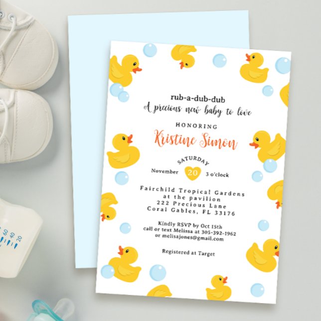 Convite para Chá de fraldas de Pato de Borracha |  (yellow gender neutral cute baby shower invitation)