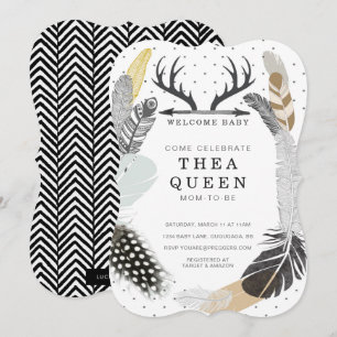 Convite para Chá de fraldas de pena Black Boho