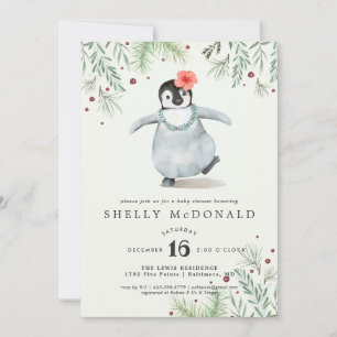 Convite para Chá de fraldas de Pinguim Inverno