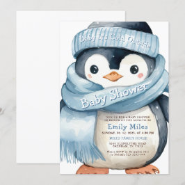 Convite para Chá de fraldas de Pinguim-Inverno