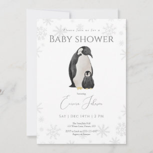 Convite para Chá de fraldas de Pinguim Inverno F