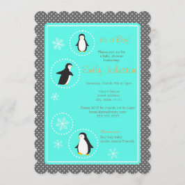 convite para chá de fraldas de pinguins bonitos