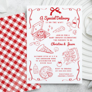 Convite para Chá de fraldas de pizza desenhada à m