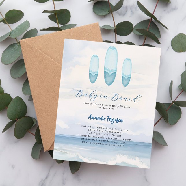 Convite para Chá de fraldas de pranchas de surfe d (Criador carregado)