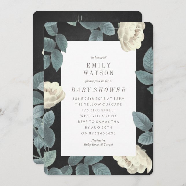 Convite para Chá de fraldas de quadro de flores br (Frente/Verso)