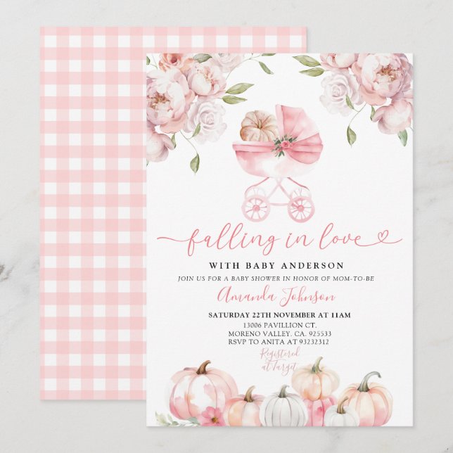 Convite para Chá de fraldas de Queda do Rolador Ro (Frente/Verso)