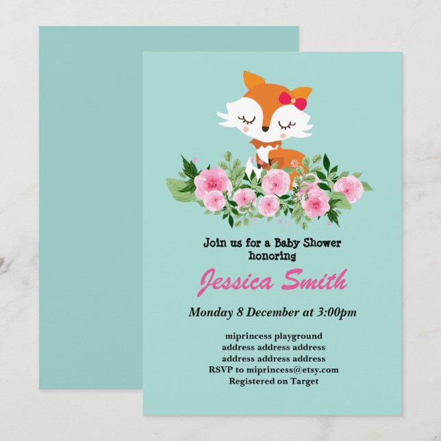 convite para chá de fraldas de raposa (Frente/Verso)
