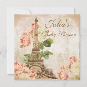 Convite para Chá de fraldas de Rosas Rosa de Paris