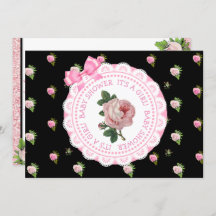 Convite para Chá de fraldas de Rosas Rosa e Negra