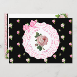 Convite para Chá de fraldas de Rosas Rosa e Negra