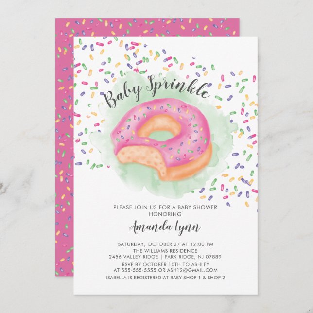 Convite para Chá de fraldas de Rosquinha de borrif (Frente/Verso)