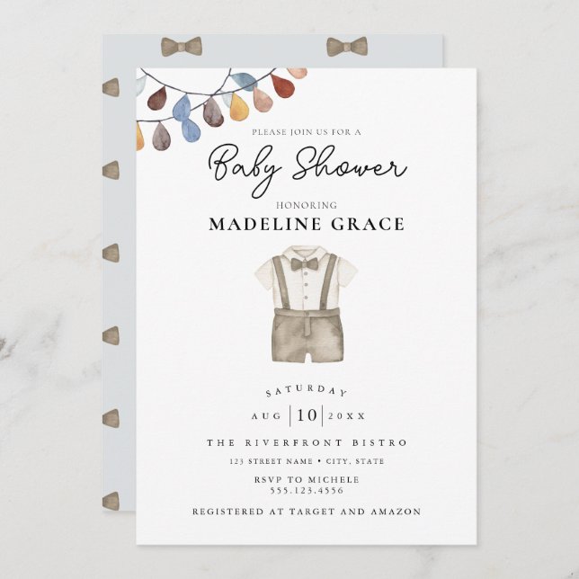 Convite para Chá de fraldas de Roupas de Boho Boni (Frente/Verso)