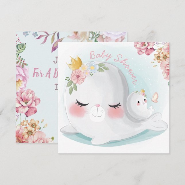 Convite para Chá de fraldas de selos (Frente/Verso)