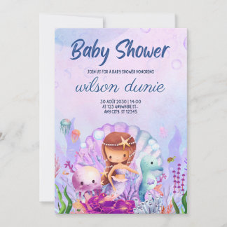 Convite para Chá de fraldas de Sereia Baby Girl