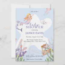 Convite para Chá de fraldas de Sereia Ilustrado