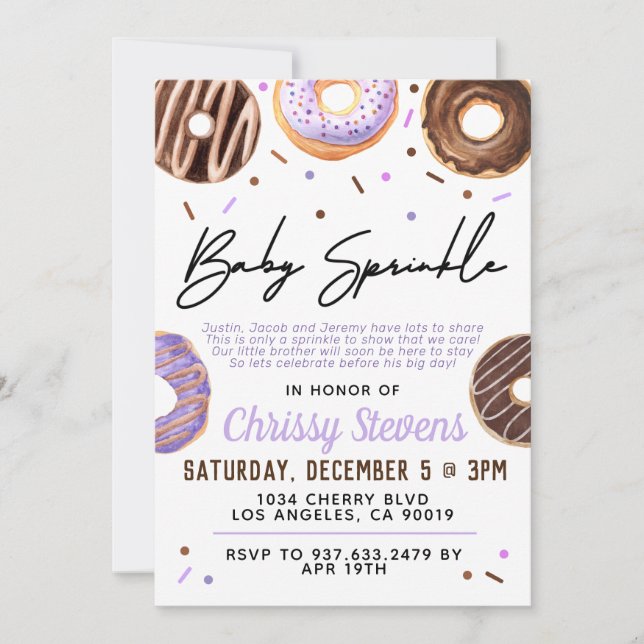 Convite para Chá de fraldas de Sprinkle de Bebê ro (Frente)