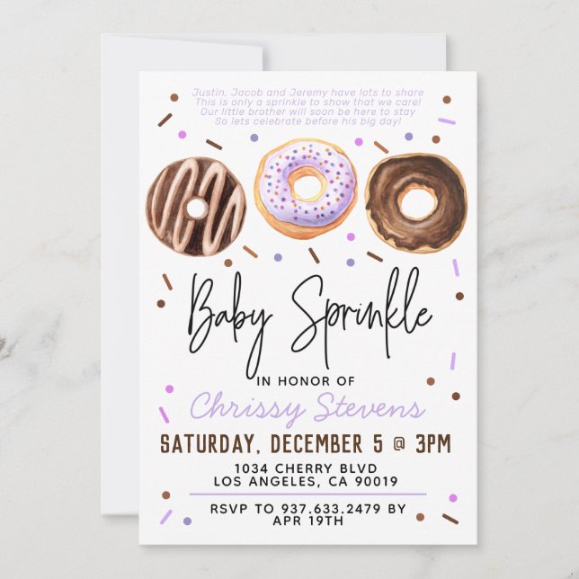 Convite para Chá de fraldas de Sprinkle de Bebê ro (Frente)