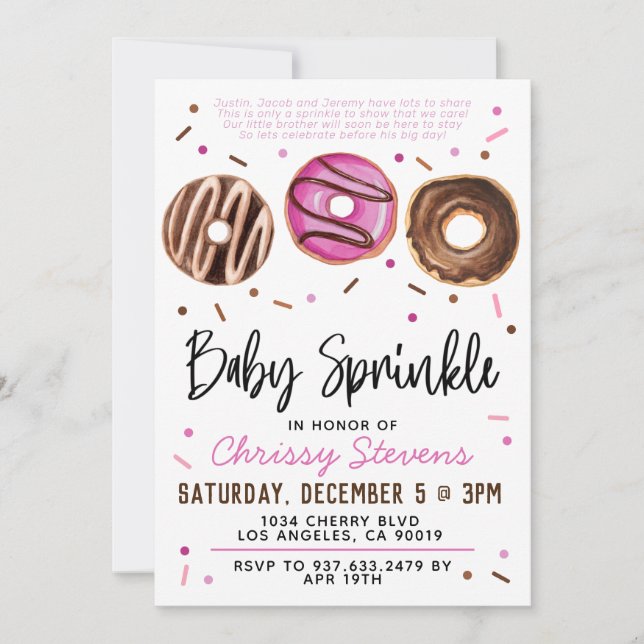Convite para Chá de fraldas de Sprinkle de Bebê ro (Frente)