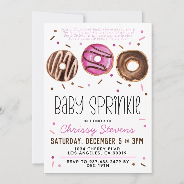 Convite para Chá de fraldas de Sprinkle de Bebê ro (Frente)