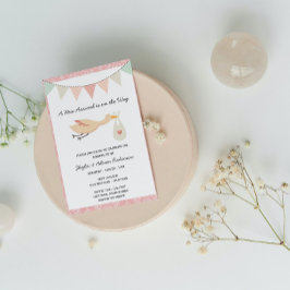 Convite para Chá de fraldas de Stork Rosa