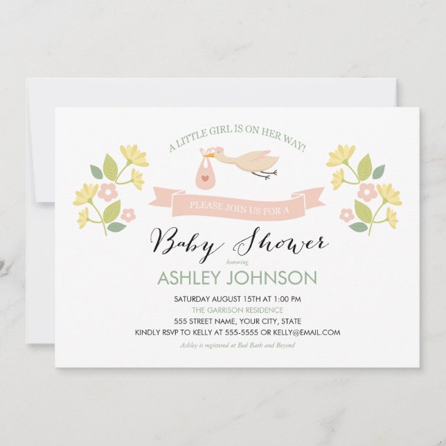 Convite para Chá de fraldas de Stork Whimsical (Frente)