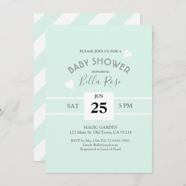 Convite para Chá de fraldas de Stripes Brancas de  (Frente/Verso)