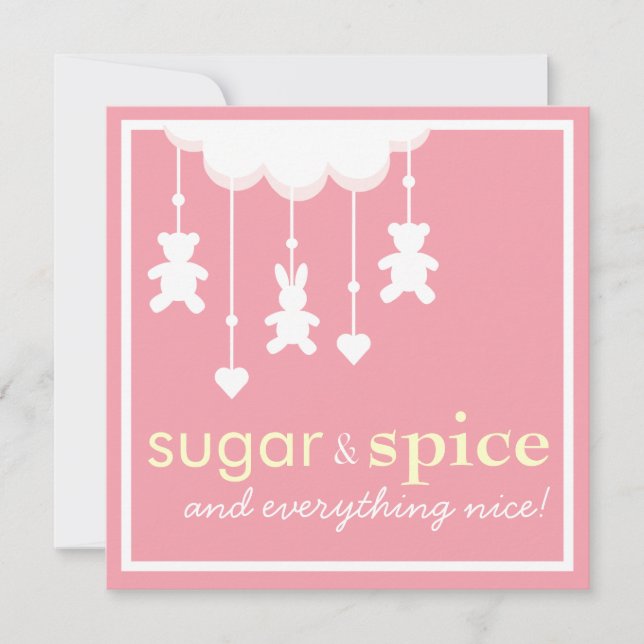 Convite para Chá de fraldas de Sugar & Spice Girl (Frente)