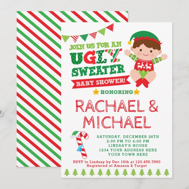 Convite Para Chá de fraldas De Sweater Feio (Frente/Verso)