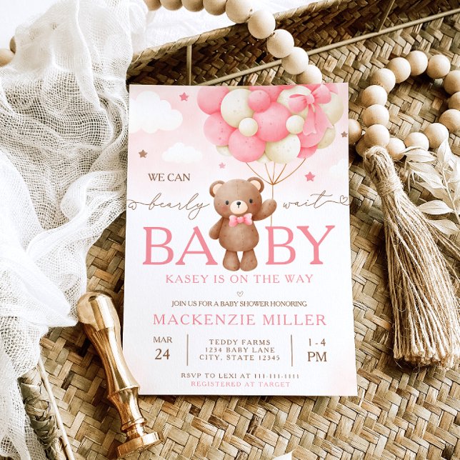 Convite para Chá de fraldas de Teddy Bear Balloon  (Criador carregado)