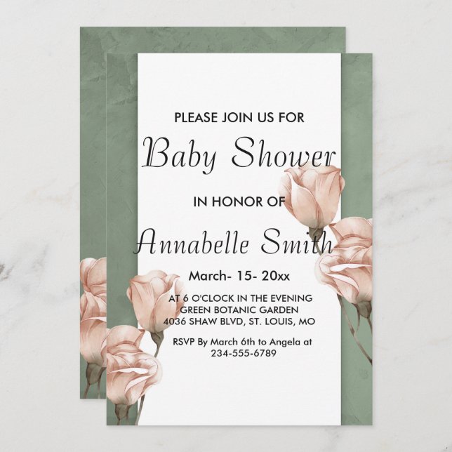 convite para Chá de fraldas de Trendy Greenery (Frente/Verso)