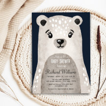 Convite para chá de fraldas de um urso de aquarela