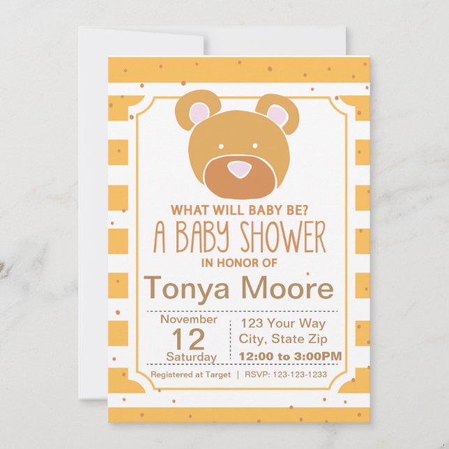 Convite para Chá de fraldas de Urso Amarelo (Frente)