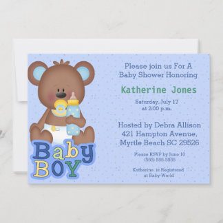 Convite para Chá de fraldas de Urso Bebês Bonito