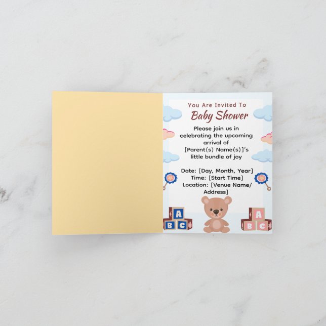 Convite para Chá de fraldas de Urso de Corte (Interior)