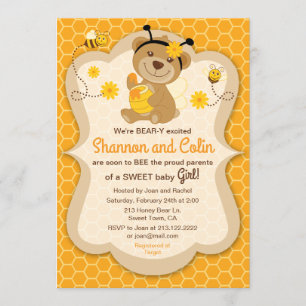 Convite para Chá de fraldas de Urso de Mel Doce